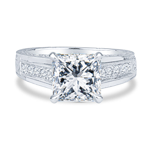 18k White Gold Micro Pave Setting Antique Vintage Princess Diamond Engagement Ring