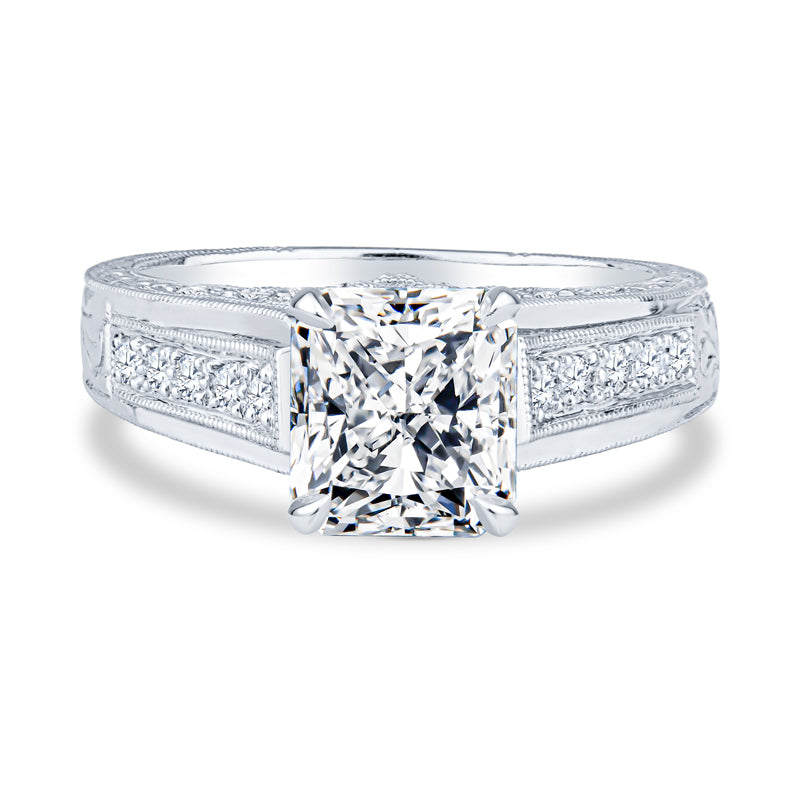 18k White Gold Micro Pave Setting Antique Vintage Radiant Diamond Engagement Ring