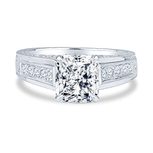 18k White Gold Micro Pave Setting Antique Vintage Radiant Diamond Engagement Ring