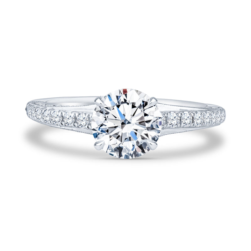 18k White Gold Pavé Milgrain Setting Round Diamond Engagement Ring