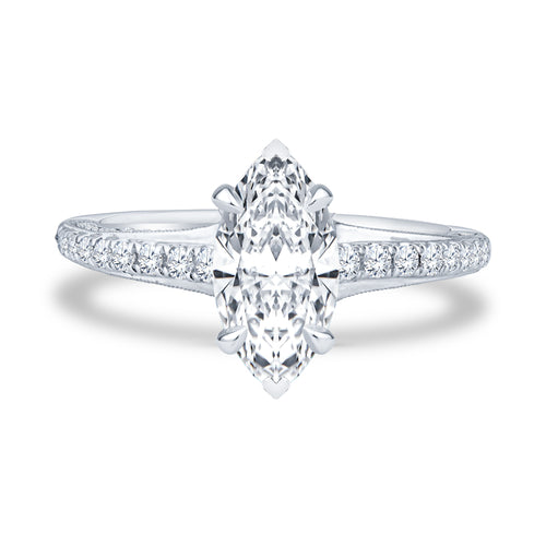 18k White Gold Pavé Milgrain Setting Marquise Diamond Engagement Ring