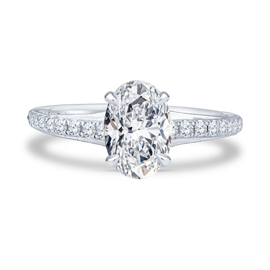 18k White Gold Pavé Milgrain Setting Oval Diamond Engagement Ring