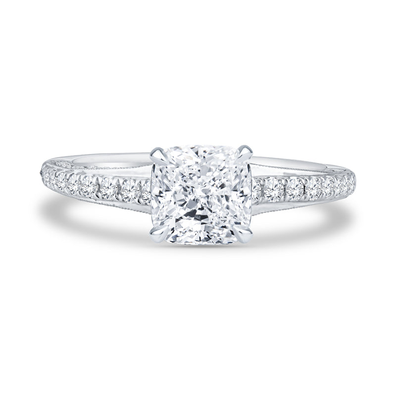 18K White Gold Micro-Pavé Cushion Cut Diamond Engagement Ring