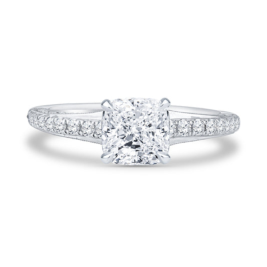 18K White Gold Micro-Pavé Cushion Cut Diamond Engagement Ring