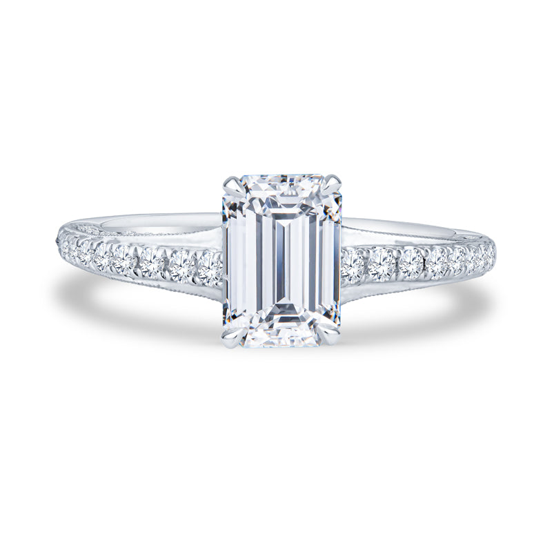 18K White Gold Micro-Pavé Emerald Diamond Engagement Ring