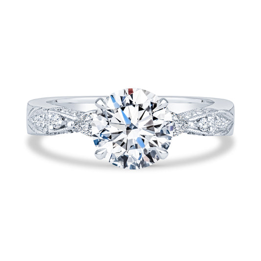 14K White Gold Setting Pavé Milgrain Round Diamond Engagement Ring