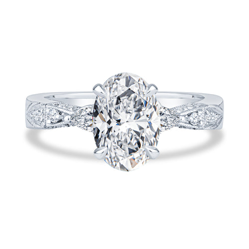 14K White Gold Setting Pavé Milgrain Oval Diamond Engagement Ring
