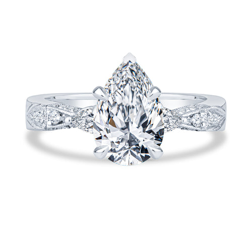 14K White Gold Setting Pavé Milgrain Pear Diamond Engagement Ring