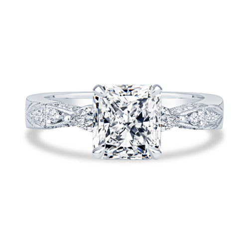 14K White Gold Setting Pavé Milgrain Radiant Diamond Engagement Ring