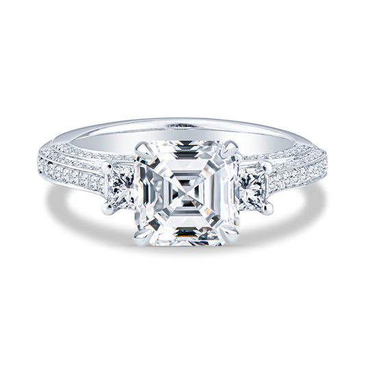 18K White Gold Pavé Past Present Future Asscher Diamond Setting Engagement Ring