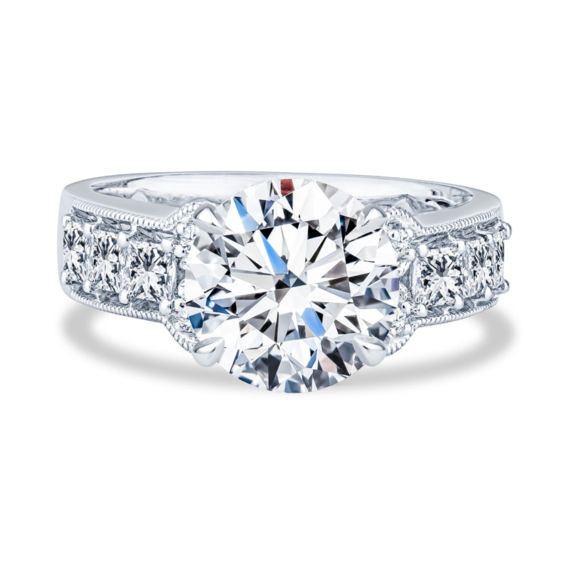 18K White Gold Milgrain Shared Prong Setting Diamond Engagement Ring