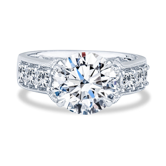 18K White Gold Milgrain Shared Prong Setting Diamond Engagement Ring