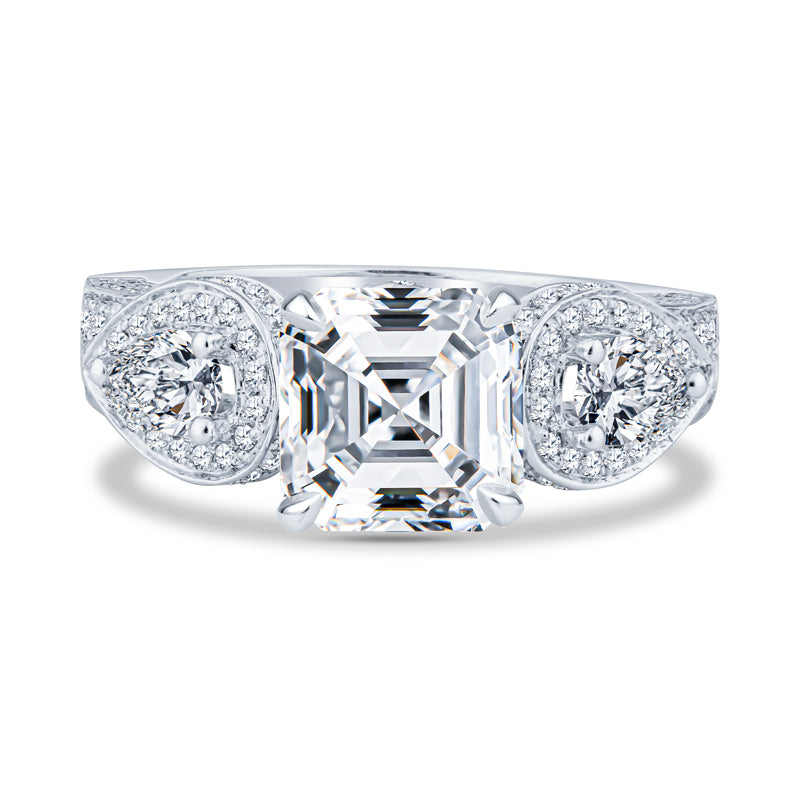 18K White Gold Micro Pavé Setting Asscher Diamond Engagement Ring