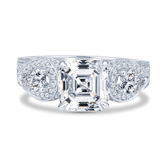 18K White Gold Micro Pavé Setting Asscher Diamond Engagement Ring