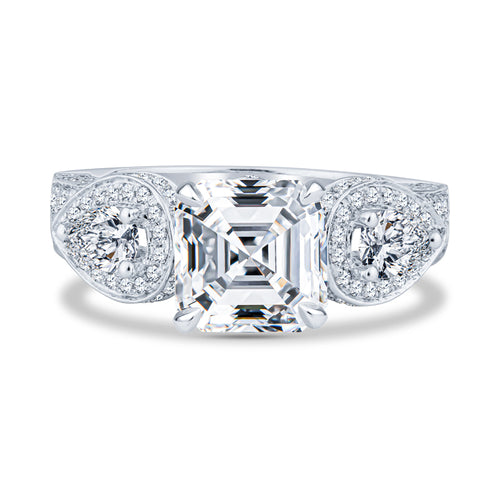 18K White Gold Micro Pavé Setting Asscher Diamond Engagement Ring
