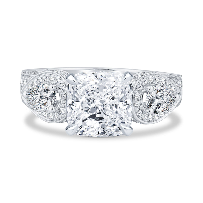 18K White Gold Micro Pavé Setting Cushion Cut Diamond Engagement Ring