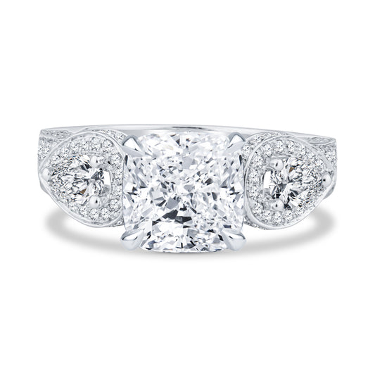18K White Gold Micro Pavé Setting Cushion Cut Diamond Engagement Ring