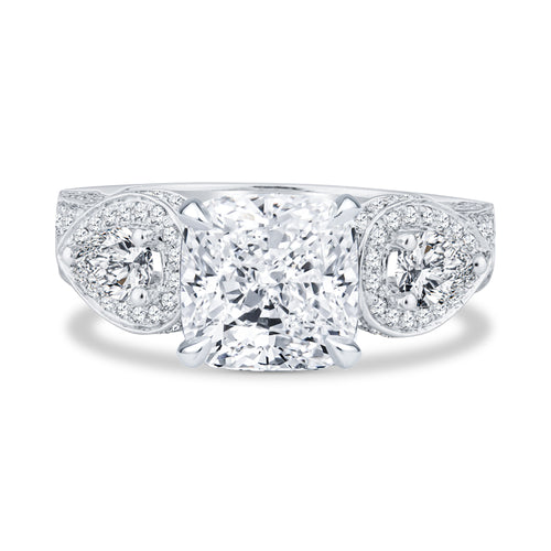 18K White Gold Micro Pavé Setting Cushion Cut Diamond Engagement Ring