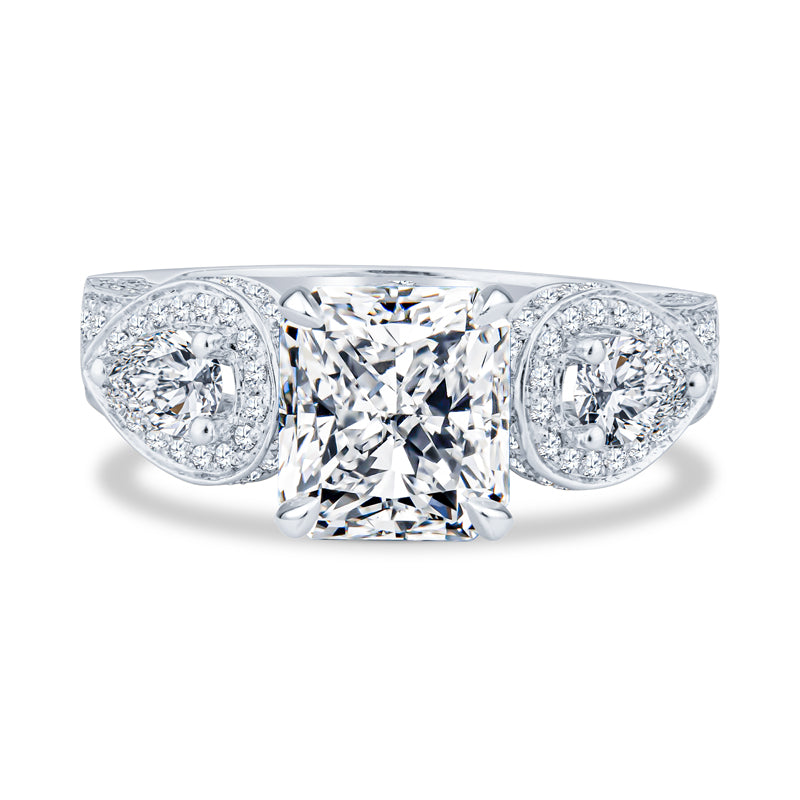 18K White Gold Micro Pavé Setting Radiant Diamond Engagement Ring