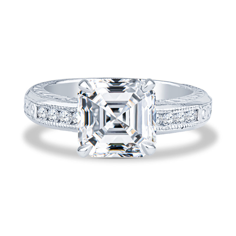 Platinum Micropavé Milgrain Asscher Diamond Engagement Ring