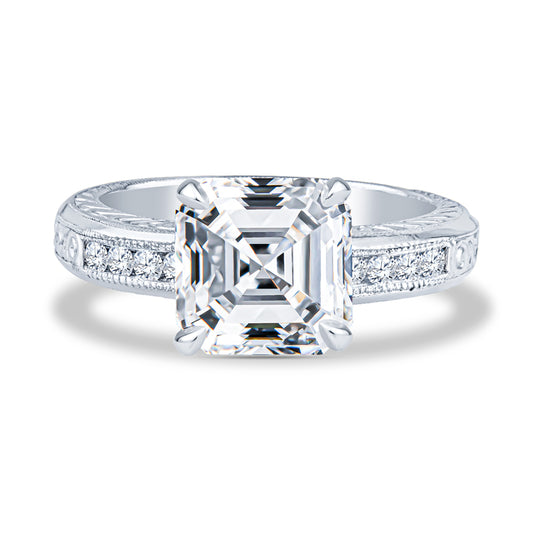 Platinum Micropavé Milgrain Asscher Diamond Engagement Ring