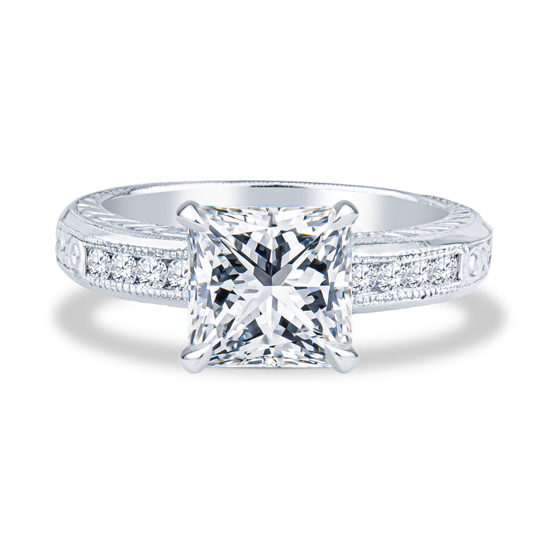 Platinum Micropavé Milgrain Princess Diamond Engagement Ring