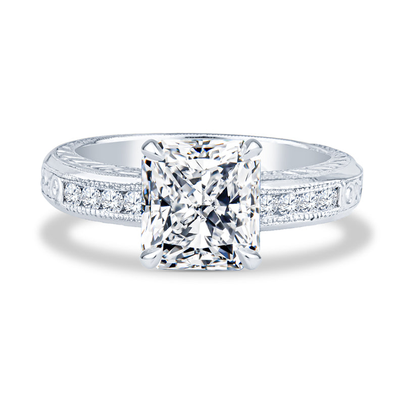 Platinum Micropavé Milgrain Radiant Diamond Engagement Ring