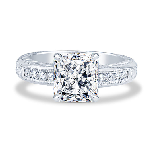 Platinum Micropavé Milgrain Radiant Diamond Engagement Ring