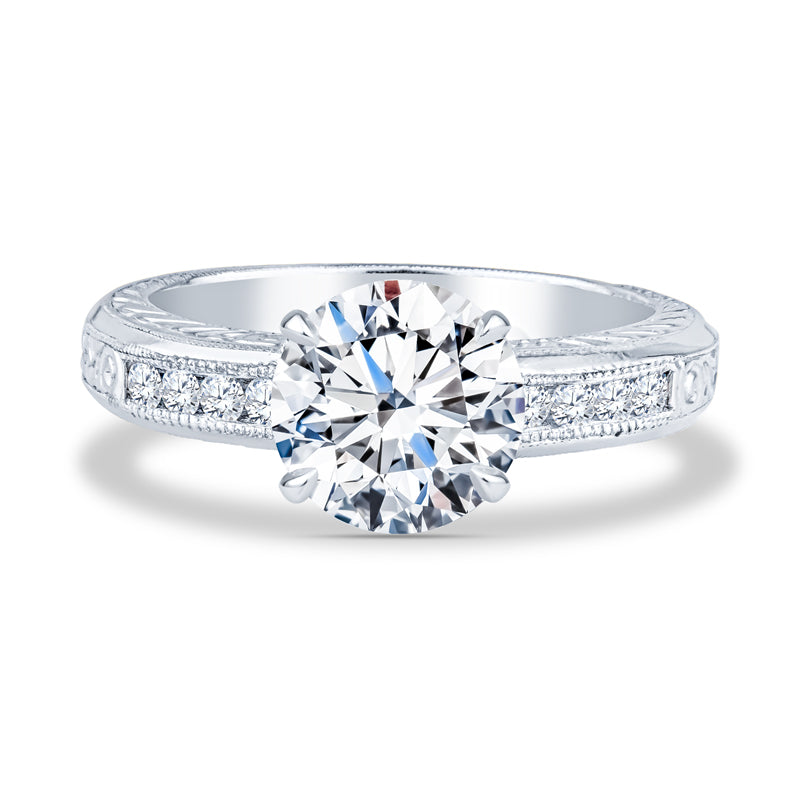 Platinum Micropavé Milgrain Round Diamond Engagement Ring