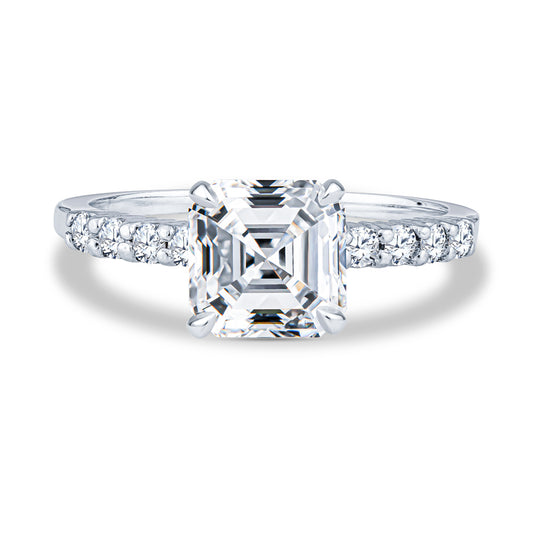 Platinum Delicate Mico-Pavé Shared-Prong Asscher Diamond Engagement Rings