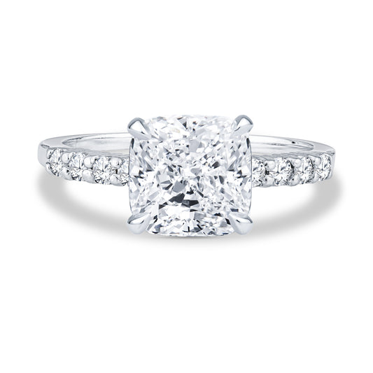 Platinum Delicate Micro-Pavé Shared-Prong Cushion Cut Diamond Engagement Rings