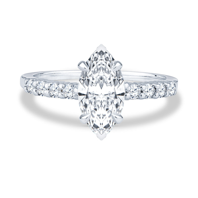 Platinum Delicate Mico-Pavé Shared-Prong Marquise Diamond Engagement Rings