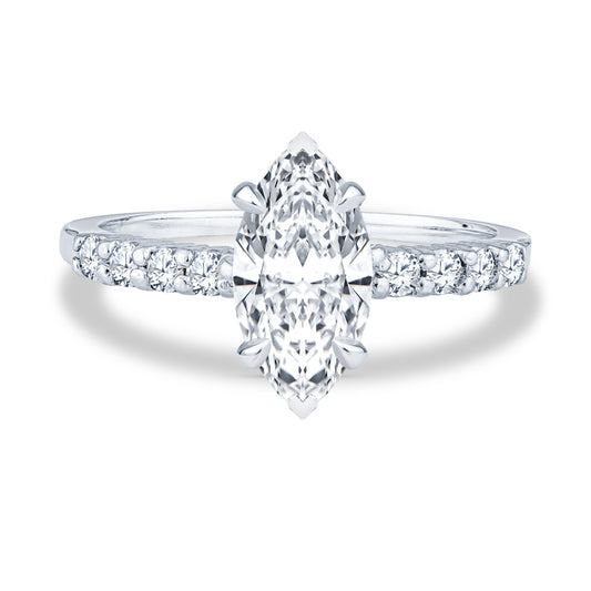 Platinum Delicate Mico-Pavé Shared-Prong Marquise Diamond Engagement Rings