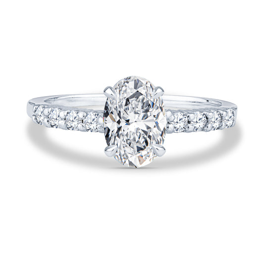 Platinum Delicate Mico-Pavé Shared-Prong Oval Diamond Engagement Rings