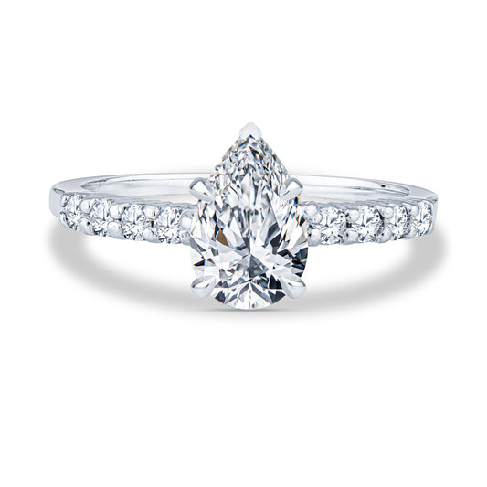 Platinum Delicate Mico-Pavé Shared-Prong Pear Diamond Engagement Rings