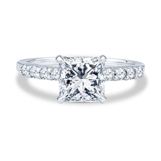 Platinum Delicate Micro-Pavé Shared-Prong Princess Diamond Engagement Rings