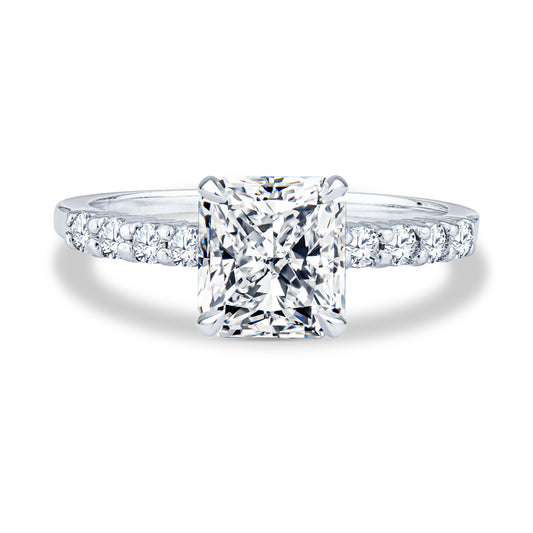 Platinum Delicate Mico-Pavé Shared-Prong Radiant Diamond Engagement Rings