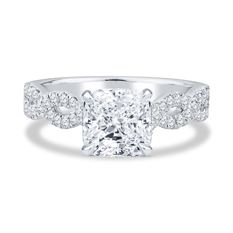 18K White Gold Pavé Infinity Cushion Cut Diamond Engagement Ring