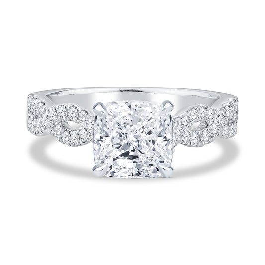 18K White Gold Pavé Infinity Cushion Cut Diamond Engagement Ring