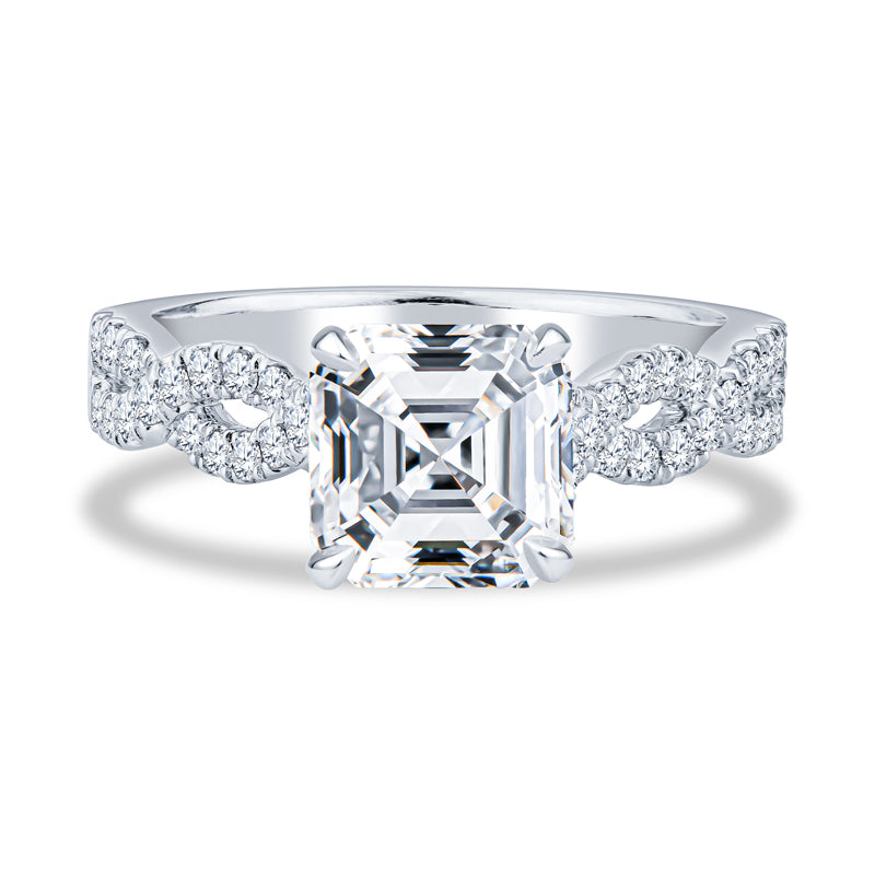 18K White Gold Pavé Infinity Asscher Diamond Engagement Ring