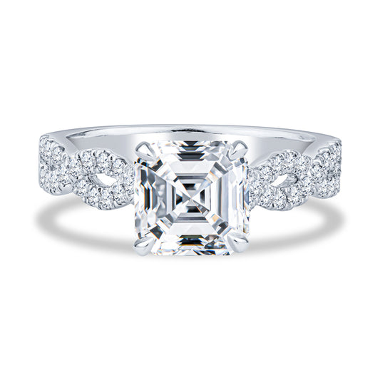 18K White Gold Pavé Infinity Asscher Diamond Engagement Ring