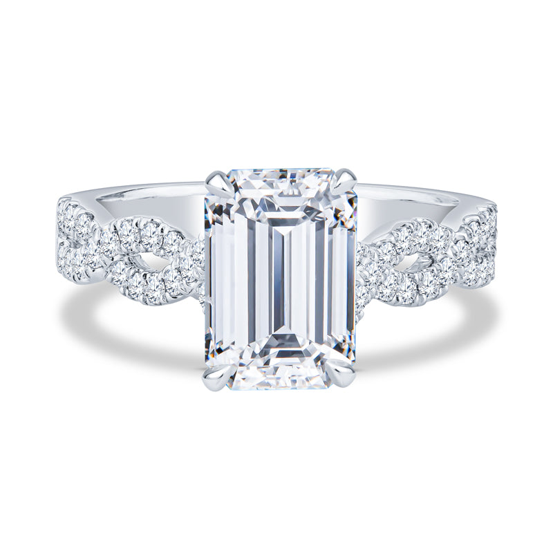 18K White Gold Pavé Infinity Emerald Diamond Engagement Ring