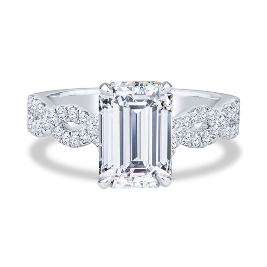 18K White Gold Pavé Infinity Emerald Diamond Engagement Ring