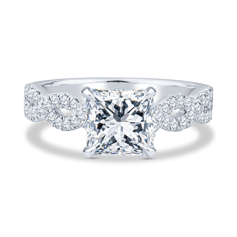 18K White Gold Pavé Infinity Princess Diamond Engagement Ring