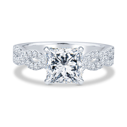 18K White Gold Pavé Infinity Princess Diamond Engagement Ring