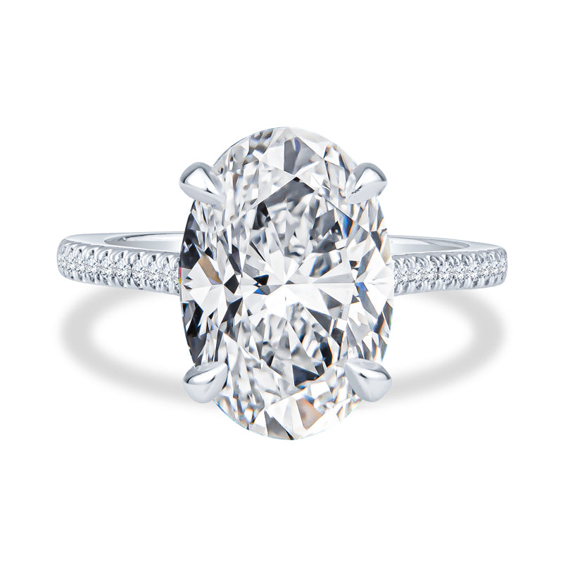 18K White Gold Round Cathedral Pavé Engagement Rings