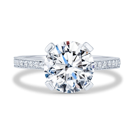 18K White Gold Halfway Cathedral Set Round Diamond Engagement Wedding Ring