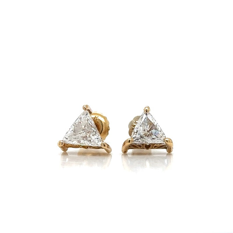 14K Yellow  Gold Exquisite Trillion Cut Diamond Stud Earrings | Limited Edition