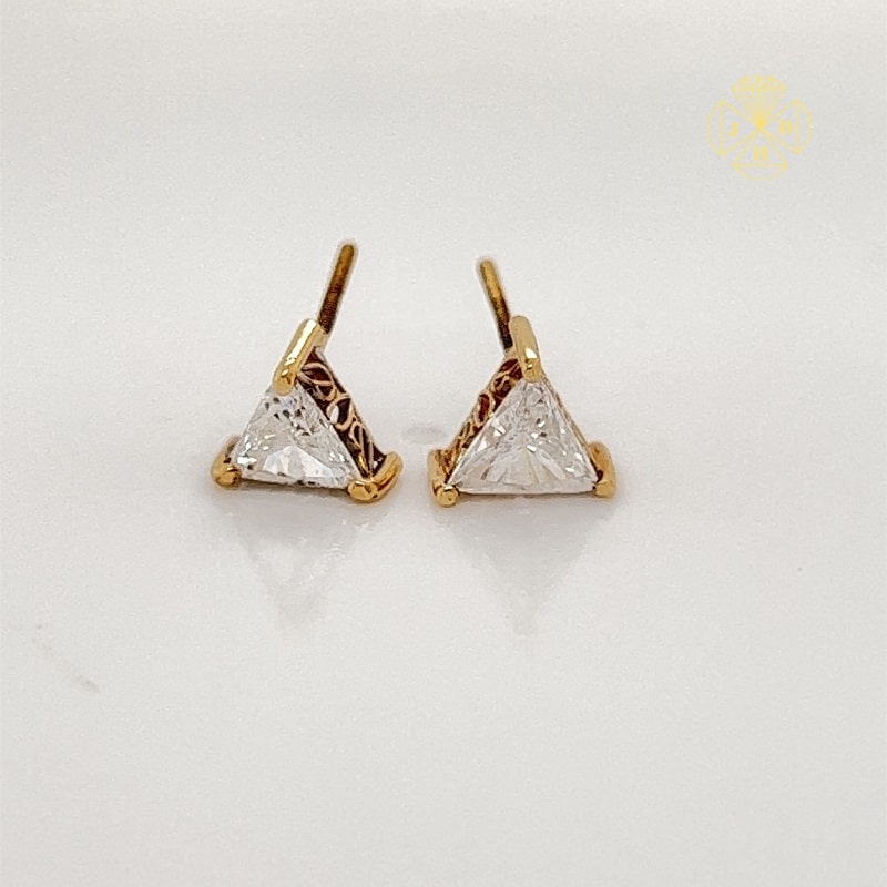 14K Yellow  Gold Exquisite Trillion Cut Diamond Stud Earrings | Limited Edition