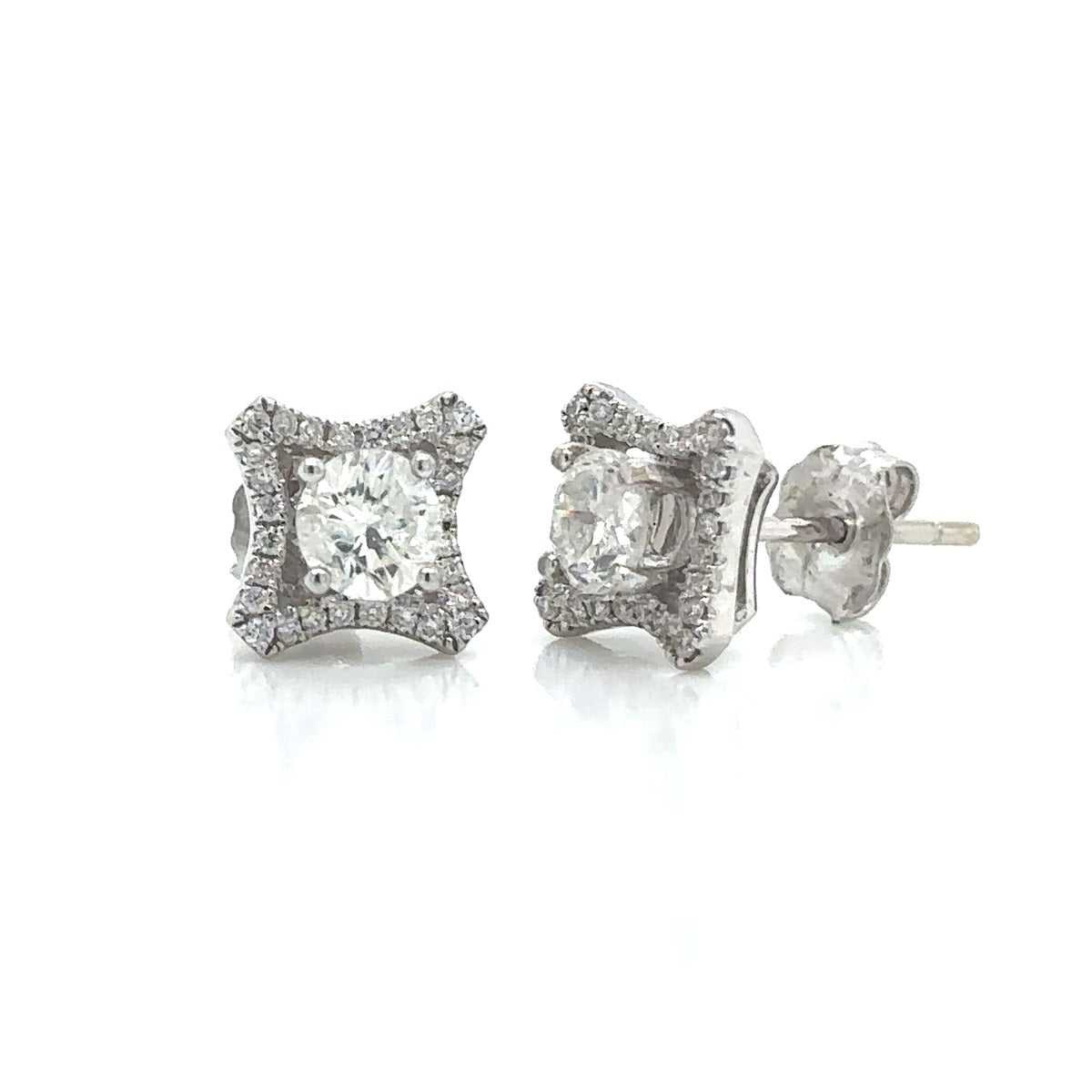 14K White Gold Halo Diamond Stud Earrings